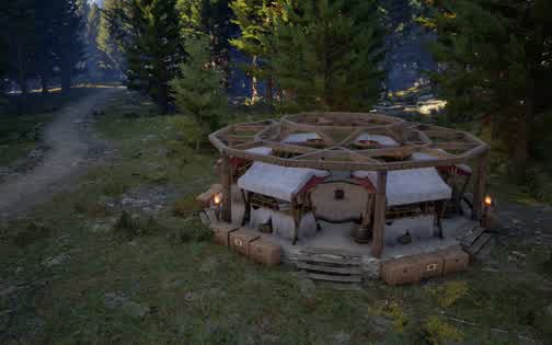 Thorald set up a ring of roadside stalls when Pax Dei implemented markets.