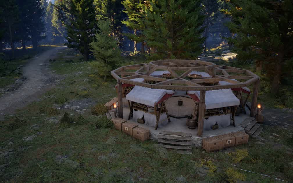 Thorald set up a ring of roadside stalls when Pax Dei implemented markets.